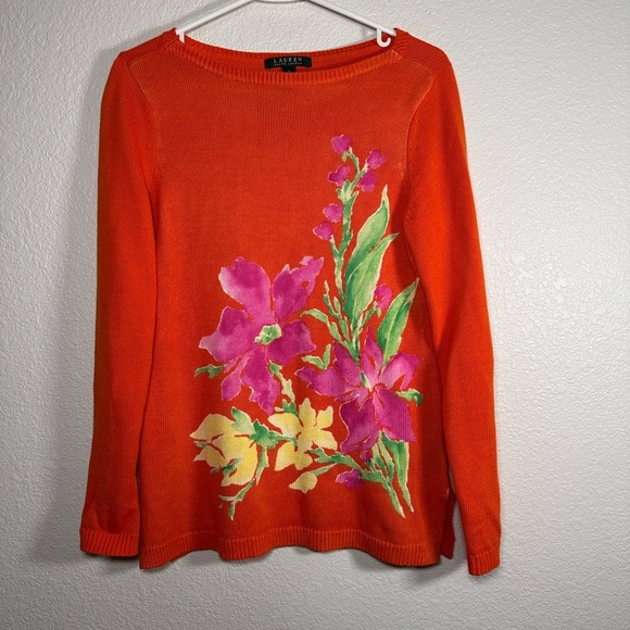 Lauren Ralph Lauren Linen Blend Women's Orange Knit Sweater Medium - Picture 1 of 6